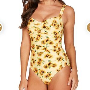Nip Tuck Lemon Sunflowers Joanne Twist Front Tummy Control One Piece Swi…